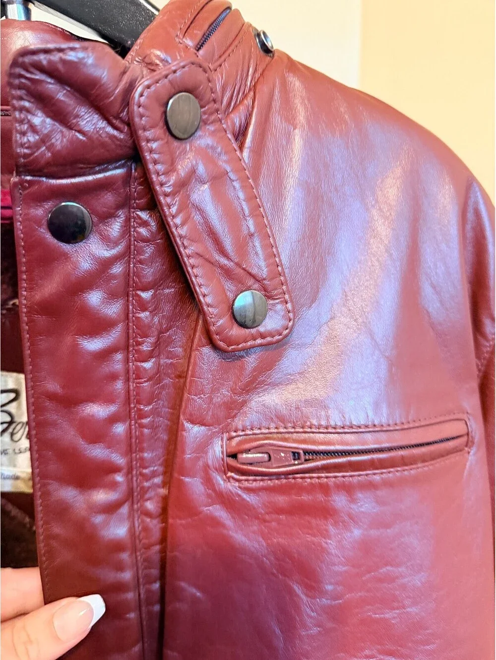 Vintage Berman's Burgundy Leather Cafe Racer Moto Jacket Men's Size M